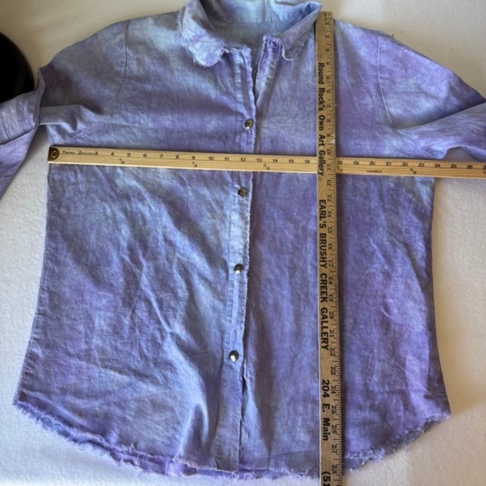 Jes MaHarry Women Purple Tie Dye Raw Edge Button Down Shirt Bohemian Art Top L - Picture 6 of 8
